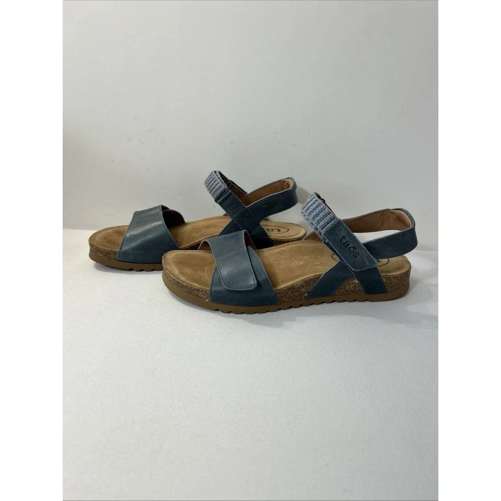 Taos Footwear Women's Symbol Petrol Blue Sandal 8 Cork Leather Suede Comfort